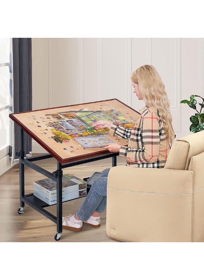 Lavievert Jigsaw Puzzle Table with Cover, Angle & Height Adjustable Puzzle Board Easel with Open Storage Shelf, Large Tilting Table with 4 Rolling Wheels for Up to 1500 Piece Puzzles