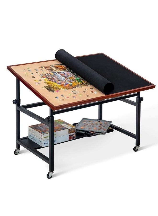 Lavievert Jigsaw Puzzle Table with Cover, Angle & Height Adjustable Puzzle Board Easel with Open Storage Shelf, Large Tilting Table with 4 Rolling Wheels for Up to 1500 Piece Puzzles