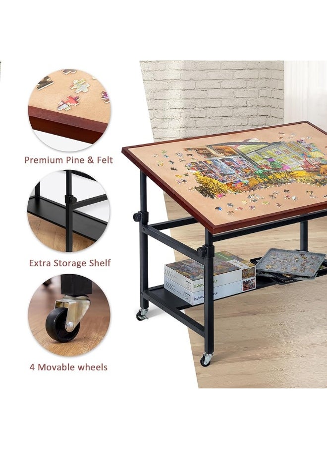 Lavievert Jigsaw Puzzle Table with Cover, Angle & Height Adjustable Puzzle Board Easel with Open Storage Shelf, Large Tilting Table with 4 Rolling Wheels for Up to 1500 Piece Puzzles