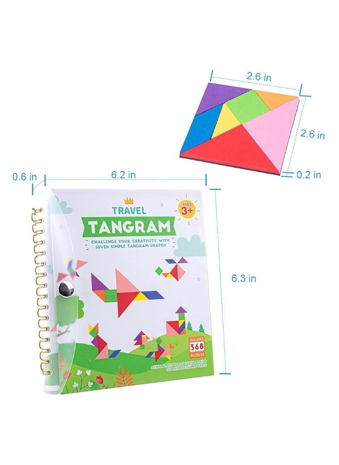 Vanmor Travel Tangram Puzzle with 2 Sets Magnetic Plate-Montessori Shape Pattern Blocks Jigsaw Road Trip Games with 368 Solution - IQ Book Educational Toy Brain Teaser Gift for Kids Adults Challenge