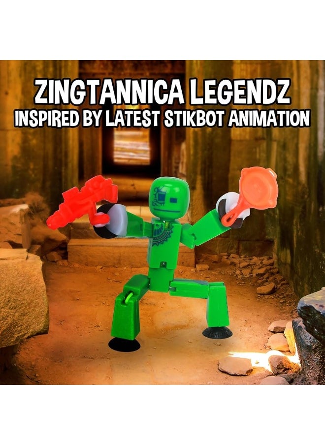 Zing StikBot Zingtannica Action Pack  Collectible Action Figures and Accessories includes 1 Stikbot 1 Set of Accessories Stop Motion Animation Ages 4 and Up Green Karmatopia