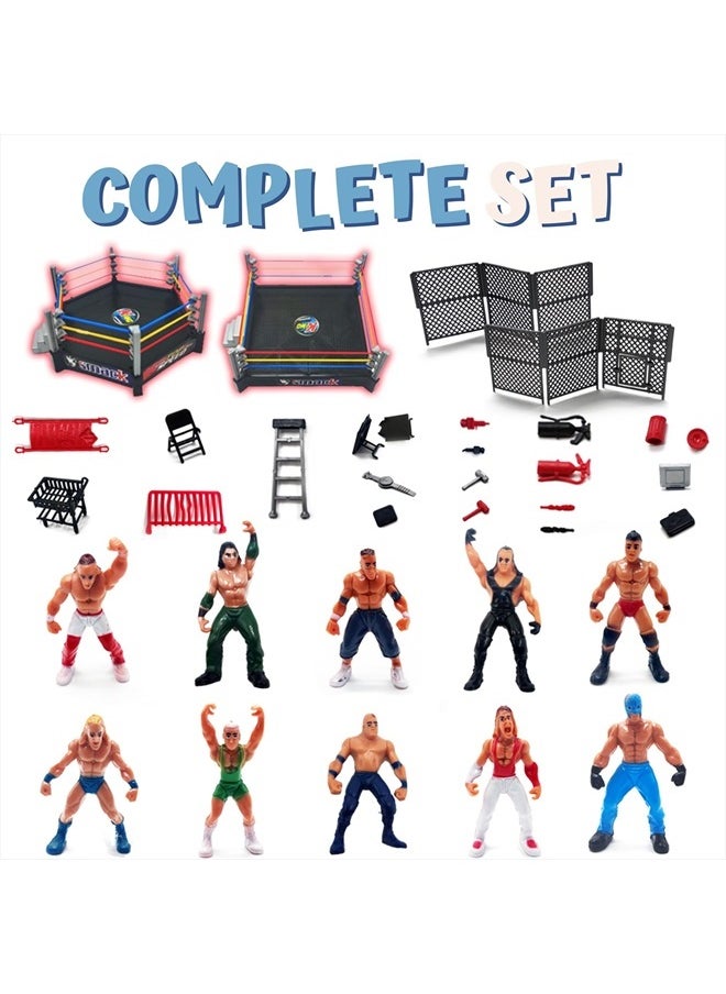 Ring Playset with 32-Piece Wrestling Action Figures for Boys 8-12 Playset, Comes with Wrestling Ring, Realistic Action Figures