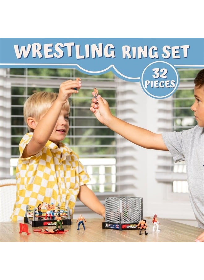 Ring Playset with 32-Piece Wrestling Action Figures for Boys 8-12 Playset, Comes with Wrestling Ring, Realistic Action Figures