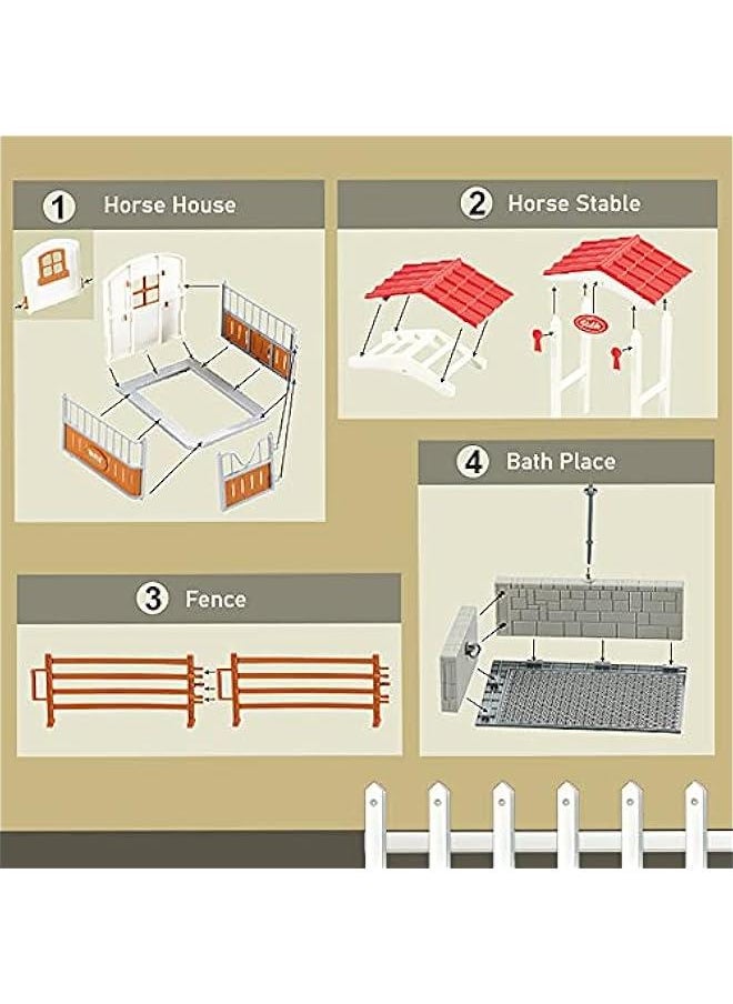 Horse Stable Playset Toys with Horse Wash Area, 13 Pieces Horse Club Set Horse Toy Figures for Boys Girls, Horse Stall Horse Barn Set with Tennessee Mare(0637A)