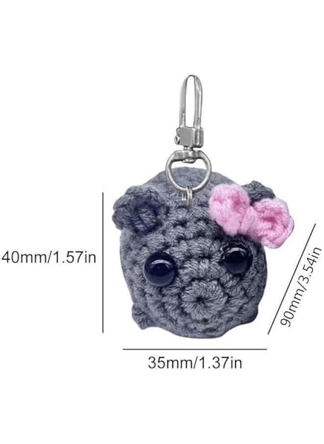 Sad Hamster Hooked Doll with Music and Keychain Knitted Sad Hamster Crochet Plush Hamster Meme with Bow Cute Mini Gifts Decor Hamster Stress-Resistant Gift for Friends and Partners, As Show