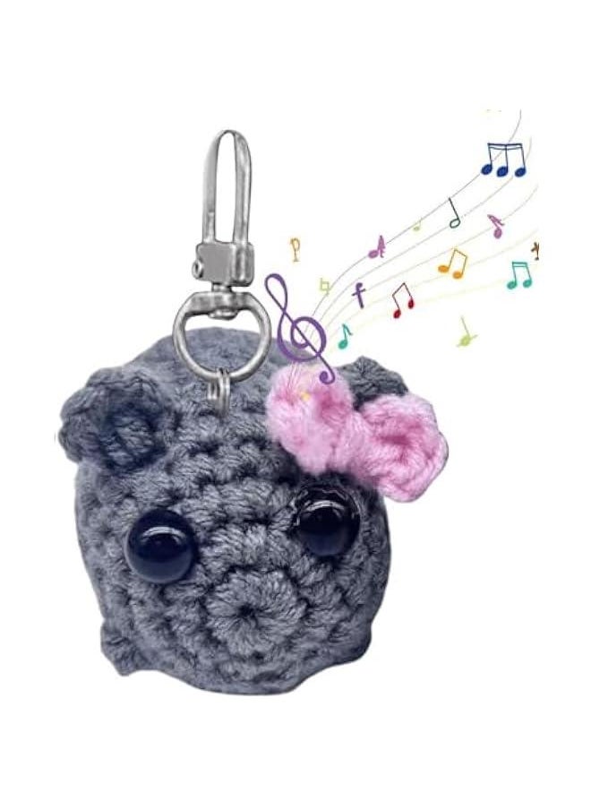 Sad Hamster Hooked Doll with Music and Keychain Knitted Sad Hamster Crochet Plush Hamster Meme with Bow Cute Mini Gifts Decor Hamster Stress-Resistant Gift for Friends and Partners, As Show