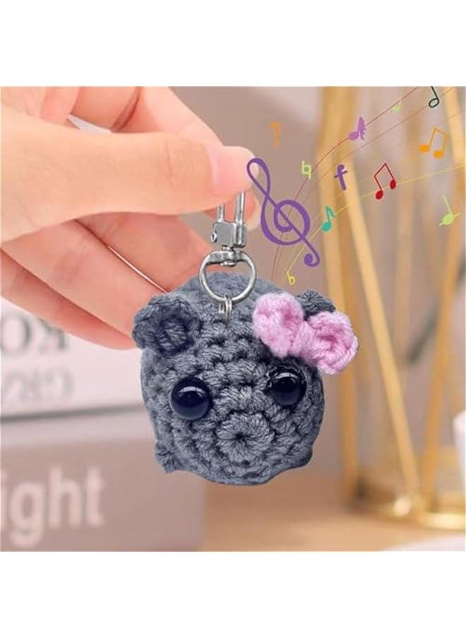 Sad Hamster Hooked Doll with Music and Keychain Knitted Sad Hamster Crochet Plush Hamster Meme with Bow Cute Mini Gifts Decor Hamster Stress-Resistant Gift for Friends and Partners, As Show