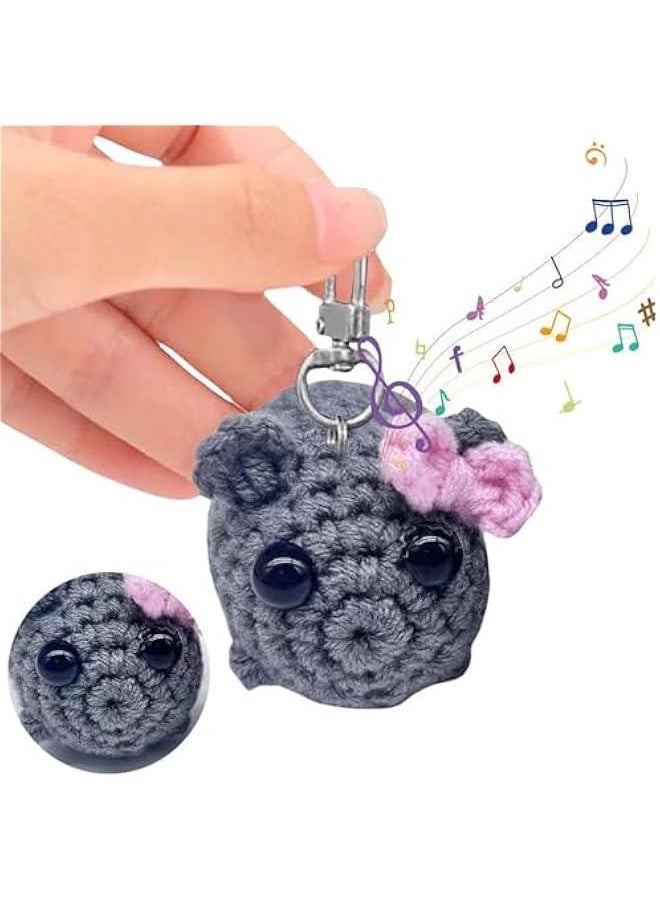 Sad Hamster Hooked Doll with Music and Keychain Knitted Sad Hamster Crochet Plush Hamster Meme with Bow Cute Mini Gifts Decor Hamster Stress-Resistant Gift for Friends and Partners, As Show