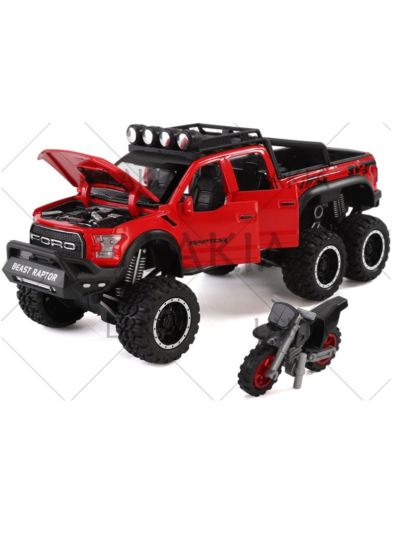 Boy's 1:28 Diecast Raptor F150 Pickup Truck Toy - Metal Model Car With Sound & Light, Pull Back Action, Perfect for Kids & Adults, Ideal Birthday Gift