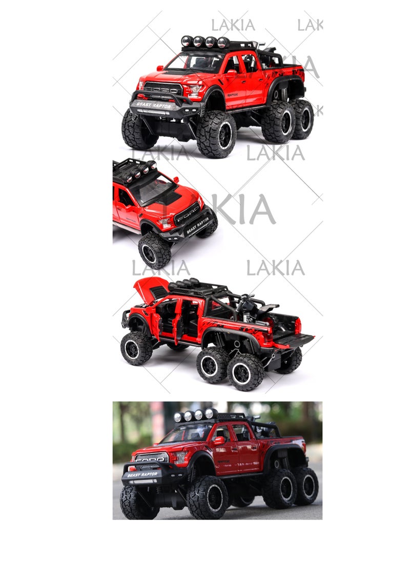 Boy's 1:28 Diecast Raptor F150 Pickup Truck Toy - Metal Model Car With Sound & Light, Pull Back Action, Perfect for Kids & Adults, Ideal Birthday Gift