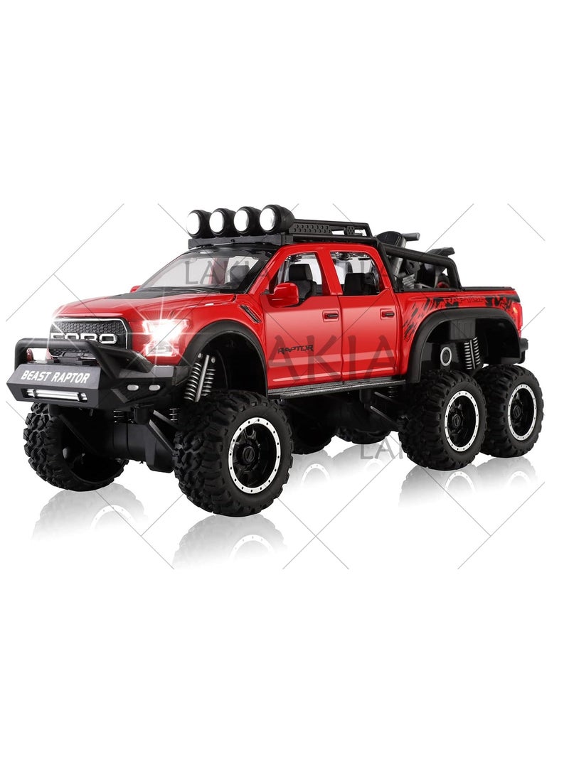 Boy's 1:28 Diecast Raptor F150 Pickup Truck Toy - Metal Model Car With Sound & Light, Pull Back Action, Perfect for Kids & Adults, Ideal Birthday Gift