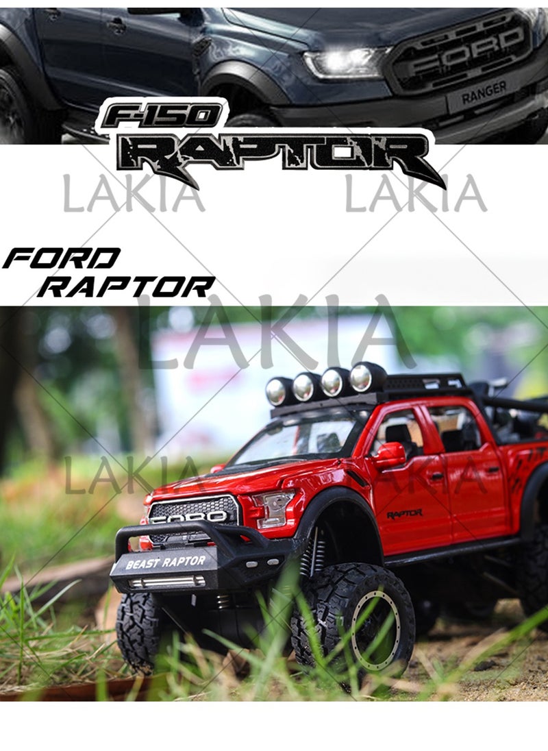 Boy's 1:28 Diecast Raptor F150 Pickup Truck Toy - Metal Model Car With Sound & Light, Pull Back Action, Perfect for Kids & Adults, Ideal Birthday Gift