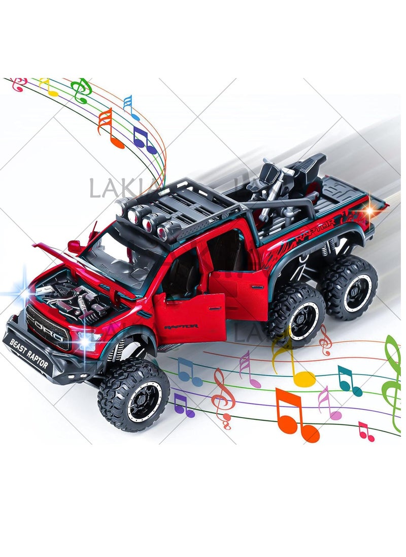 Boy's 1:28 Diecast Raptor F150 Pickup Truck Toy - Metal Model Car With Sound & Light, Pull Back Action, Perfect for Kids & Adults, Ideal Birthday Gift