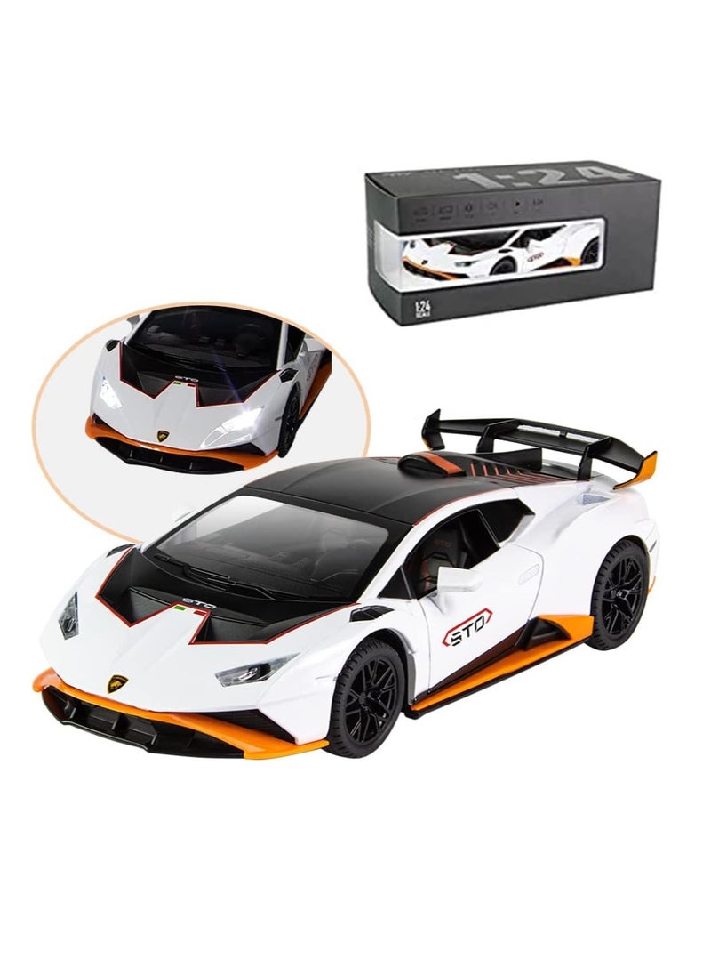 1:24 Alloy Diecast Car Model for Lamborghini Huracan STO 2021 Toy Car, Pull Back Vehicles Model Cars Toy for Kids 3 to 12 Years Old Gift Adult Collection Car Model with Light & Sound