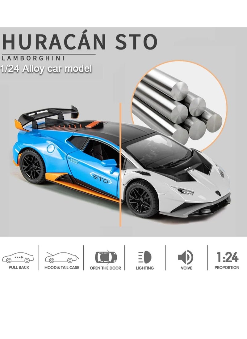 1:24 Alloy Diecast Car Model for Lamborghini Huracan STO 2021 Toy Car, Pull Back Vehicles Model Cars Toy for Kids 3 to 12 Years Old Gift Adult Collection Car Model with Light & Sound