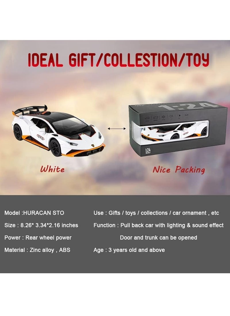 1:24 Alloy Diecast Car Model for Lamborghini Huracan STO 2021 Toy Car, Pull Back Vehicles Model Cars Toy for Kids 3 to 12 Years Old Gift Adult Collection Car Model with Light & Sound