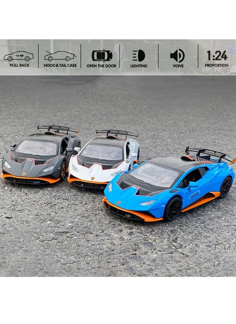 1:24 Alloy Diecast Car Model for Lamborghini Huracan STO 2021 Toy Car, Pull Back Vehicles Model Cars Toy for Kids 3 to 12 Years Old Gift Adult Collection Car Model with Light & Sound