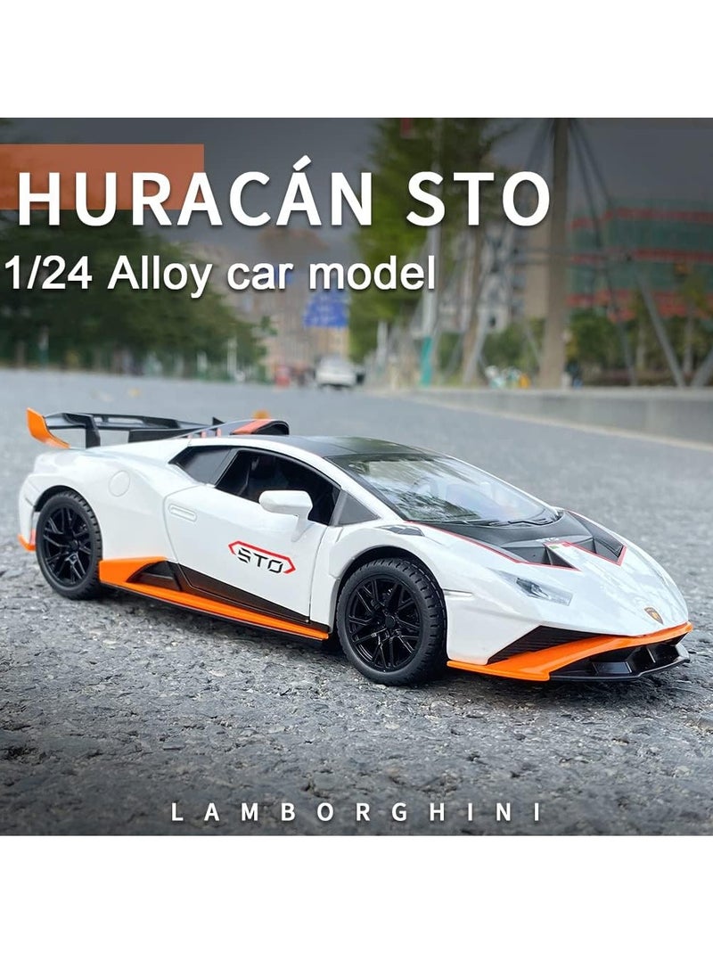 1:24 Alloy Diecast Car Model for Lamborghini Huracan STO 2021 Toy Car, Pull Back Vehicles Model Cars Toy for Kids 3 to 12 Years Old Gift Adult Collection Car Model with Light & Sound