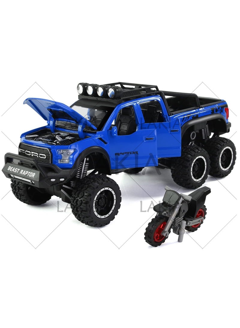 Boy's 1:28 Diecast Raptor F150 Pickup Truck Toy - Metal Model Car With Sound & Light, Pull Back Action, Perfect for Kids & Adults, Ideal Birthday Gift