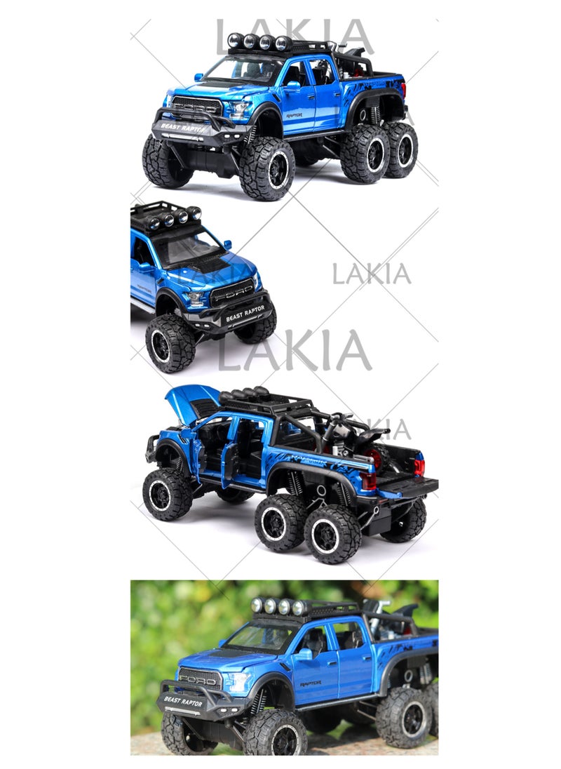 Boy's 1:28 Diecast Raptor F150 Pickup Truck Toy - Metal Model Car With Sound & Light, Pull Back Action, Perfect for Kids & Adults, Ideal Birthday Gift