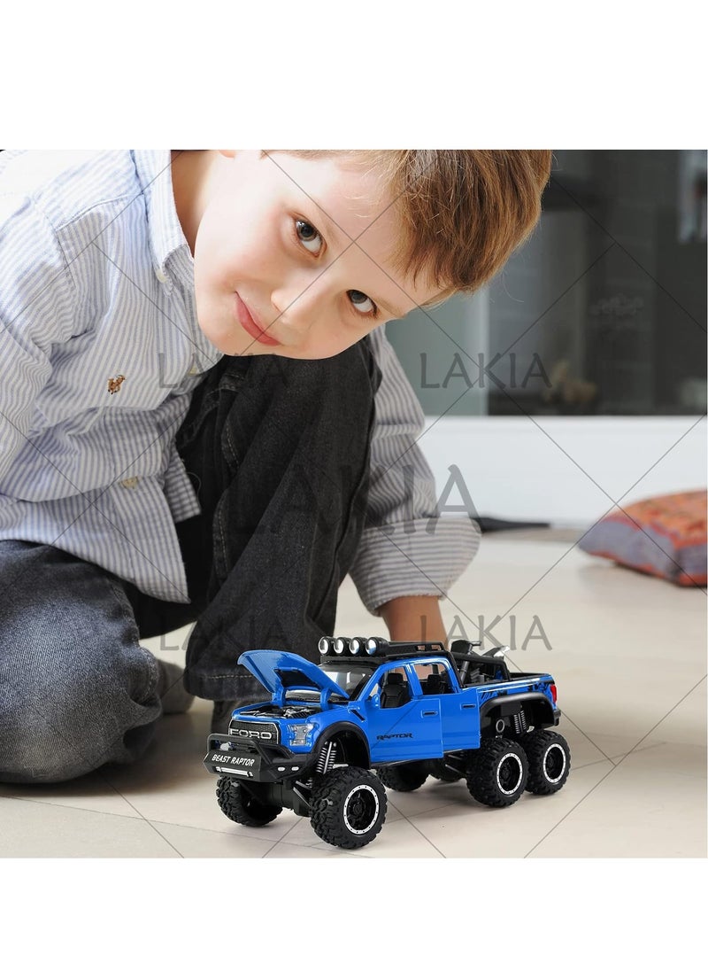 Boy's 1:28 Diecast Raptor F150 Pickup Truck Toy - Metal Model Car With Sound & Light, Pull Back Action, Perfect for Kids & Adults, Ideal Birthday Gift