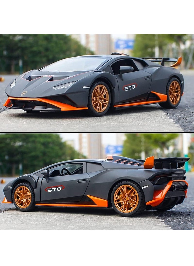 1:24 Alloy Diecast Car Model for Lamborghini Huracan STO 2021 Toy Car, Pull Back Vehicles Model Cars Toy for Kids 3 to 12 Years Old Gift Adult Collection Car Model with Light & Sound