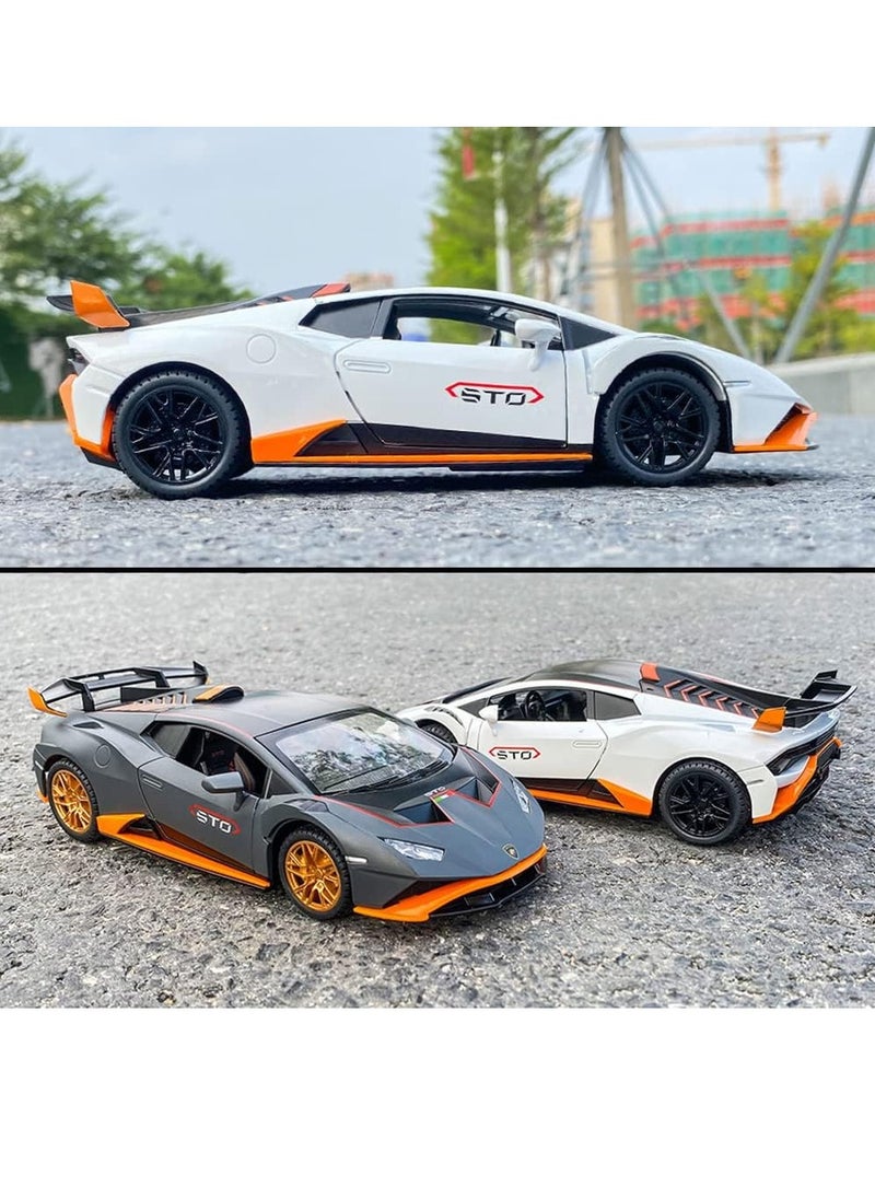 1:24 Alloy Diecast Car Model for Lamborghini Huracan STO 2021 Toy Car, Pull Back Vehicles Model Cars Toy for Kids 3 to 12 Years Old Gift Adult Collection Car Model with Light & Sound