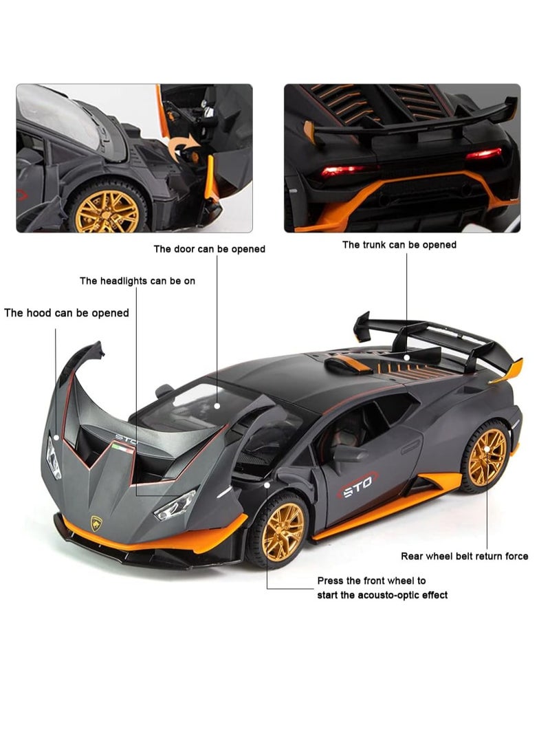 1:24 Alloy Diecast Car Model for Lamborghini Huracan STO 2021 Toy Car, Pull Back Vehicles Model Cars Toy for Kids 3 to 12 Years Old Gift Adult Collection Car Model with Light & Sound