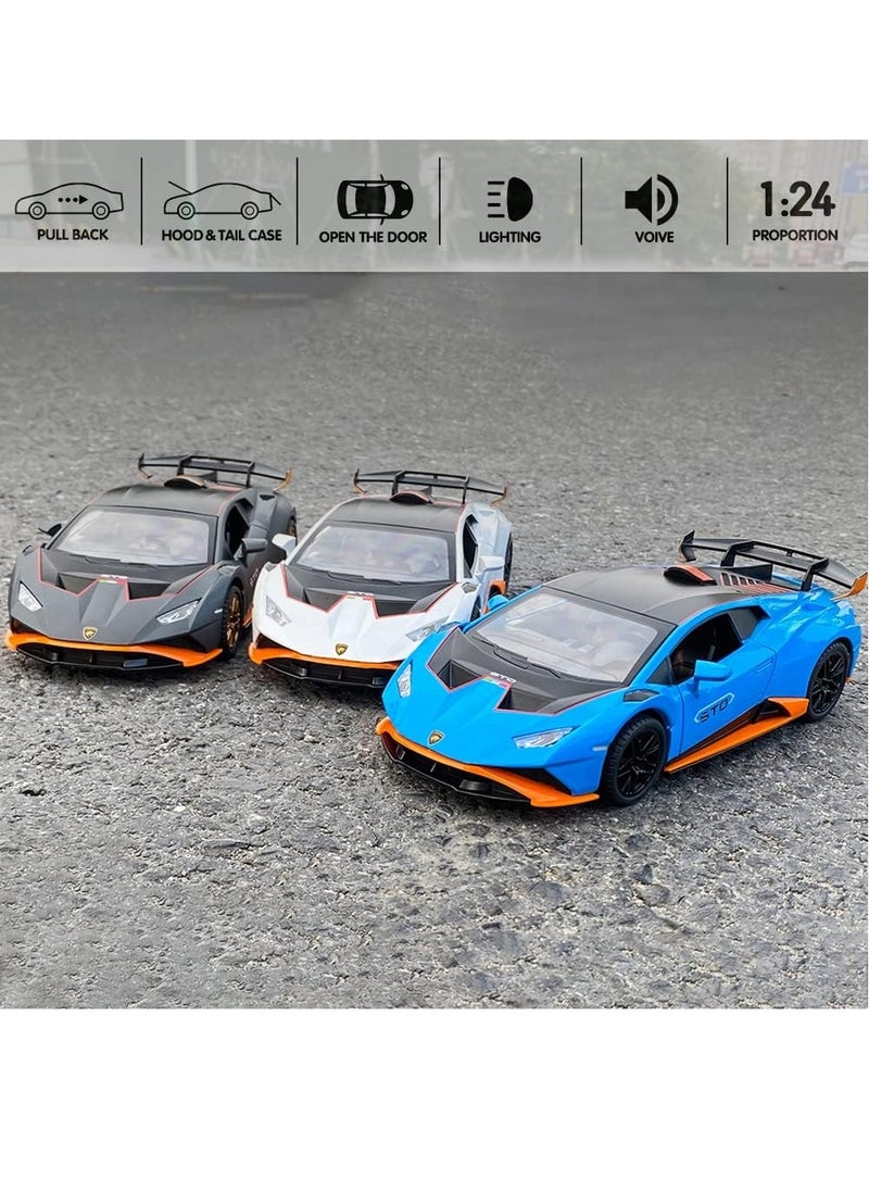 1:24 Alloy Diecast Car Model for Lamborghini Huracan STO 2021 Toy Car, Pull Back Vehicles Model Cars Toy for Kids 3 to 12 Years Old Gift Adult Collection Car Model with Light & Sound