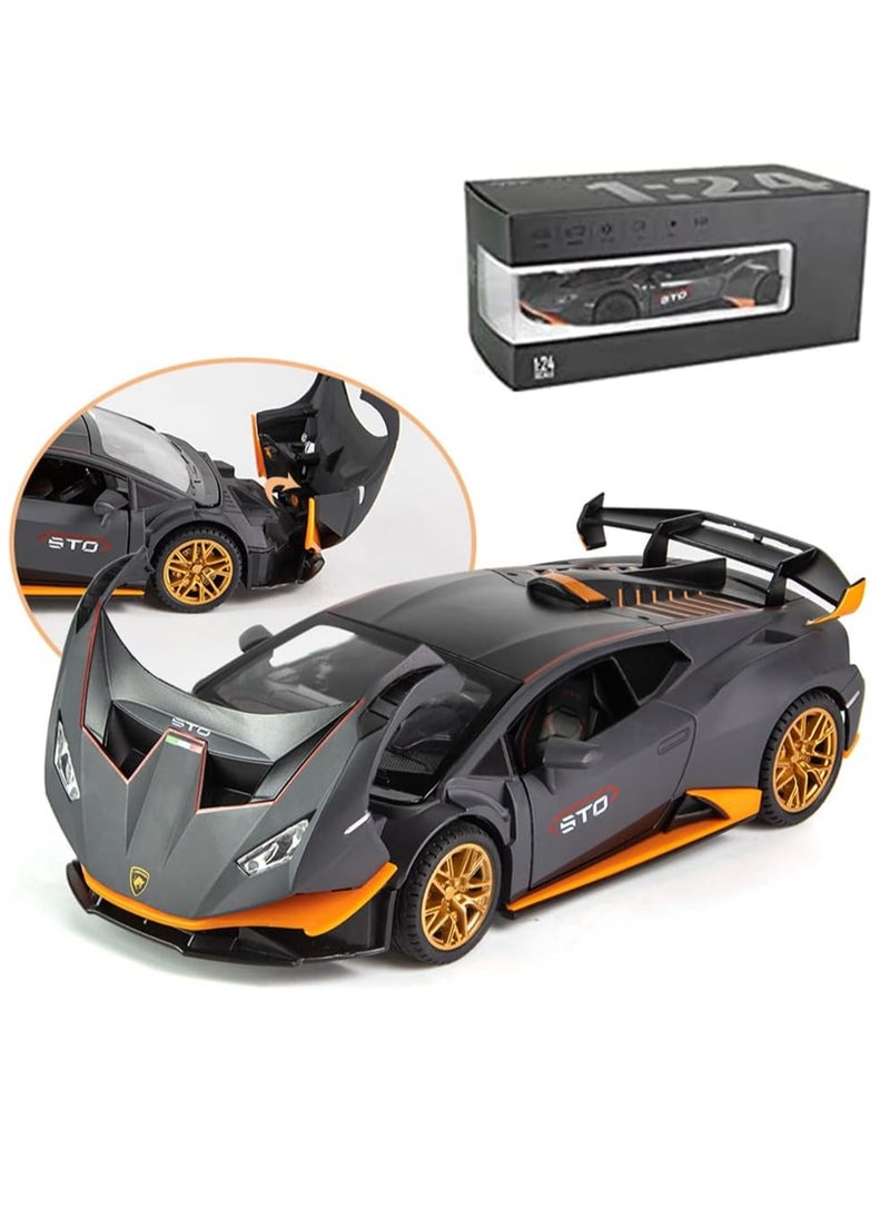 1:24 Alloy Diecast Car Model for Lamborghini Huracan STO 2021 Toy Car, Pull Back Vehicles Model Cars Toy for Kids 3 to 12 Years Old Gift Adult Collection Car Model with Light & Sound