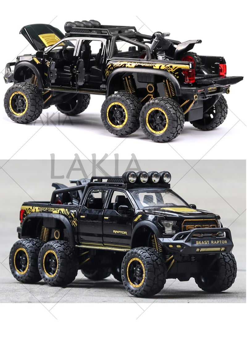 Boy's 1:28 Diecast Raptor F150 Pickup Truck Toy - Metal Model Car With Sound & Light, Pull Back Action, Perfect for Kids & Adults, Ideal Birthday Gift