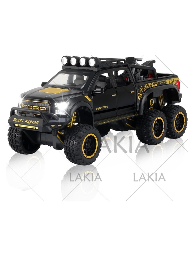 Boy's 1:28 Diecast Raptor F150 Pickup Truck Toy - Metal Model Car With Sound & Light, Pull Back Action, Perfect for Kids & Adults, Ideal Birthday Gift