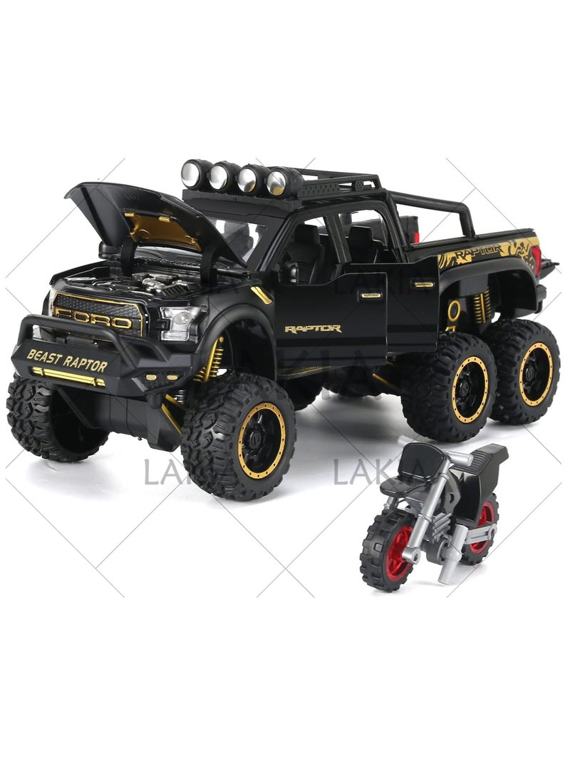 Boy's 1:28 Diecast Raptor F150 Pickup Truck Toy - Metal Model Car With Sound & Light, Pull Back Action, Perfect for Kids & Adults, Ideal Birthday Gift