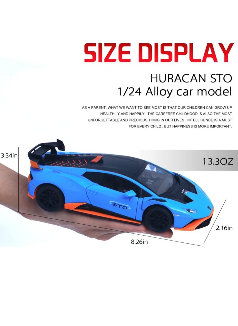 1:24 Alloy Diecast Car Model for Lamborghini Huracan STO 2021 Toy Car, Pull Back Vehicles Model Cars Toy for Kids 3 to 12 Years Old Gift Adult Collection Car Model with Light & Sound