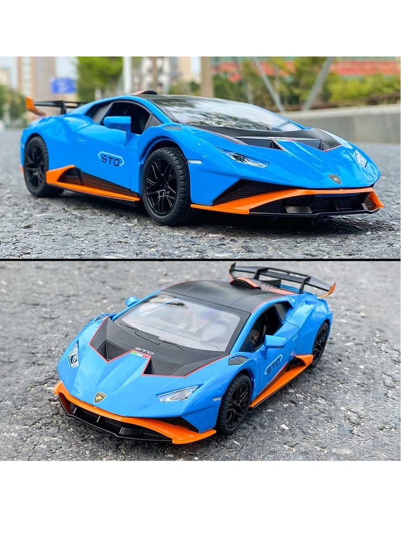 1:24 Alloy Diecast Car Model for Lamborghini Huracan STO 2021 Toy Car, Pull Back Vehicles Model Cars Toy for Kids 3 to 12 Years Old Gift Adult Collection Car Model with Light & Sound