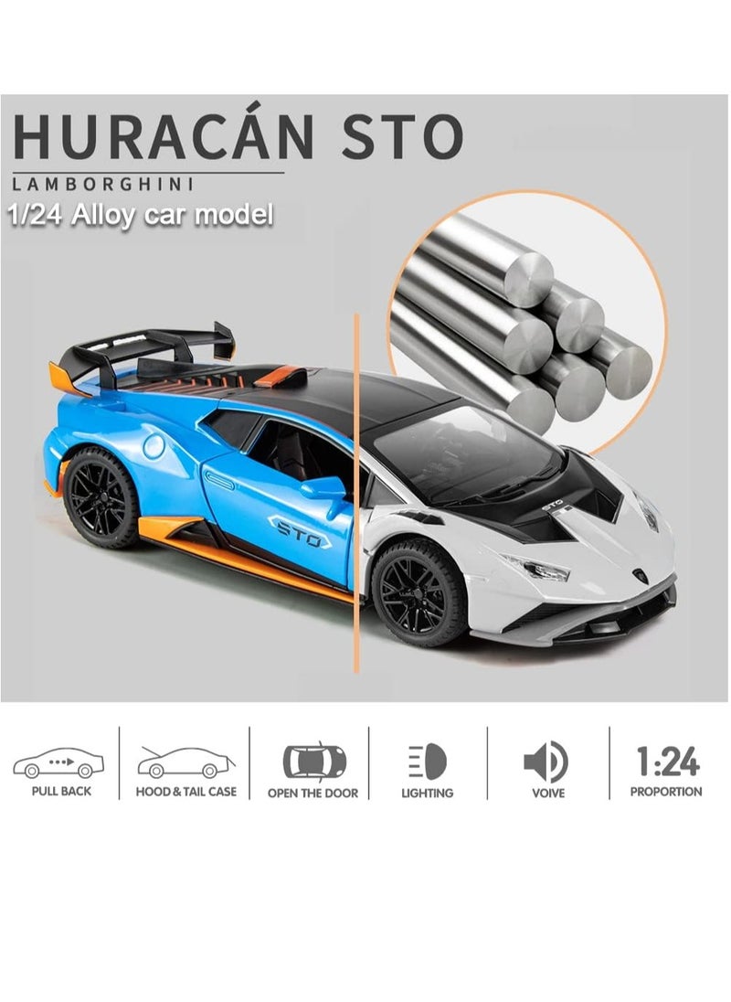 1:24 Alloy Diecast Car Model for Lamborghini Huracan STO 2021 Toy Car, Pull Back Vehicles Model Cars Toy for Kids 3 to 12 Years Old Gift Adult Collection Car Model with Light & Sound