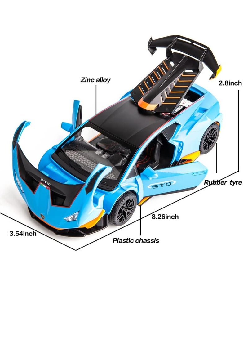 1:24 Alloy Diecast Car Model for Lamborghini Huracan STO 2021 Toy Car, Pull Back Vehicles Model Cars Toy for Kids 3 to 12 Years Old Gift Adult Collection Car Model with Light & Sound