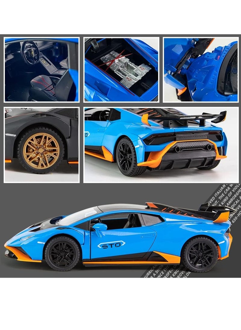 1:24 Alloy Diecast Car Model for Lamborghini Huracan STO 2021 Toy Car, Pull Back Vehicles Model Cars Toy for Kids 3 to 12 Years Old Gift Adult Collection Car Model with Light & Sound