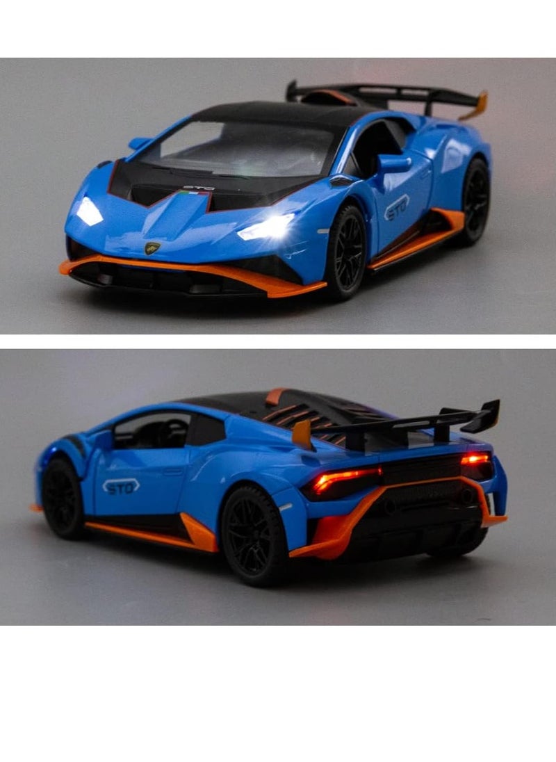 1:24 Alloy Diecast Car Model for Lamborghini Huracan STO 2021 Toy Car, Pull Back Vehicles Model Cars Toy for Kids 3 to 12 Years Old Gift Adult Collection Car Model with Light & Sound