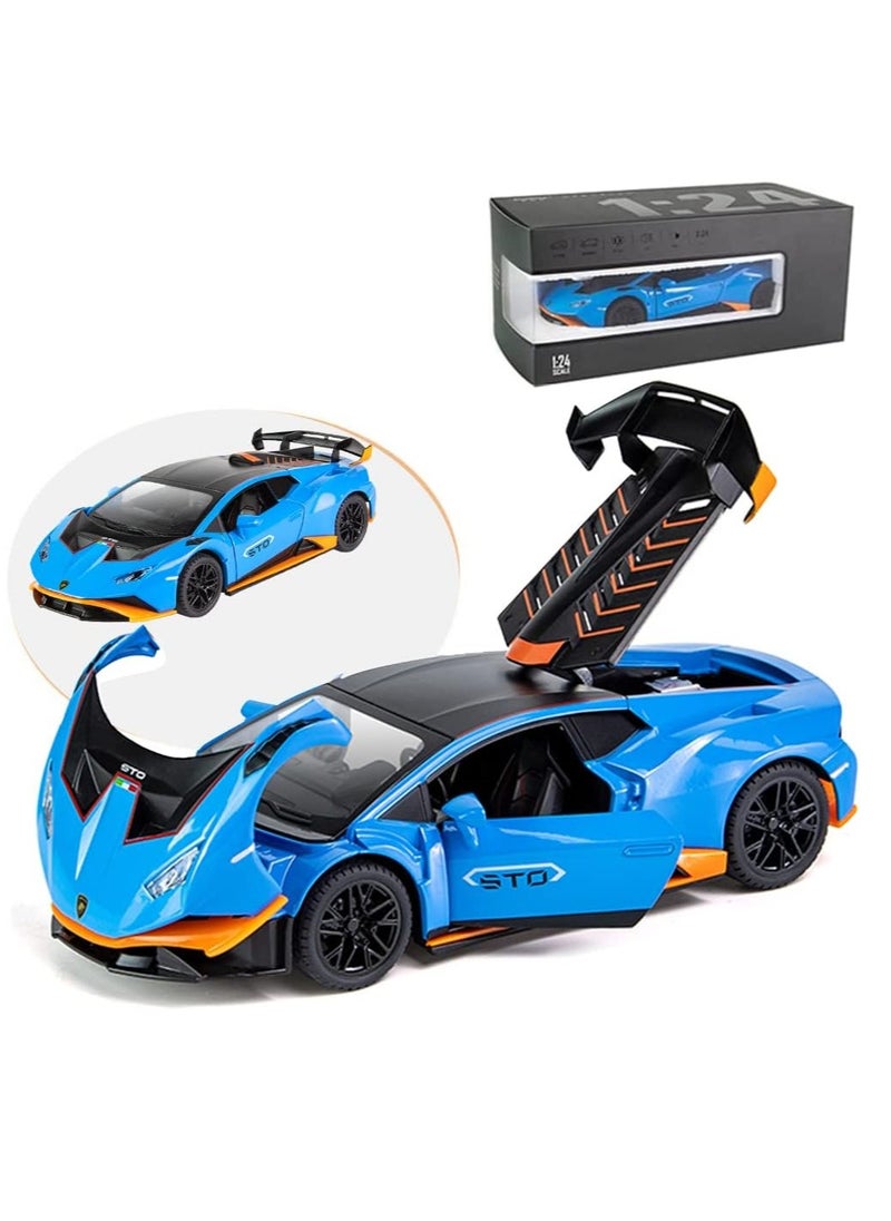 1:24 Alloy Diecast Car Model for Lamborghini Huracan STO 2021 Toy Car, Pull Back Vehicles Model Cars Toy for Kids 3 to 12 Years Old Gift Adult Collection Car Model with Light & Sound