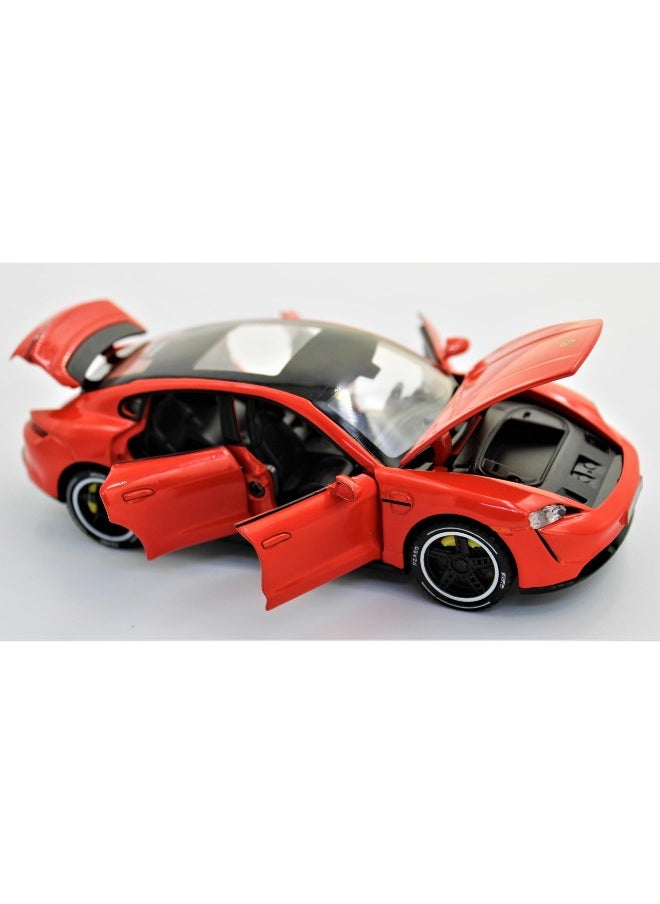 Diecast 1:32 Porsche Taycan Turbo SUV Model Car – Pull Back Alloy Toy with Sound & Light, Red Die-Cast Collectible for Kids and Collectors