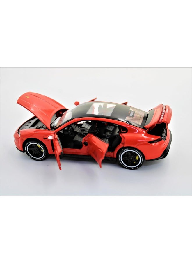 Diecast 1:32 Porsche Taycan Turbo SUV Model Car – Pull Back Alloy Toy with Sound & Light, Red Die-Cast Collectible for Kids and Collectors