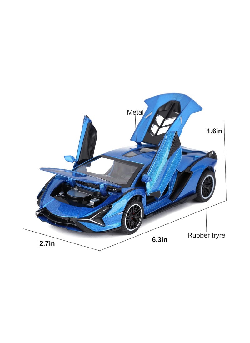 Cars Lambo Sian FKP3 Metal Model Car with Light and Sound Pull Back Toy Car for Boys Age 3 + Year Old (Blue)