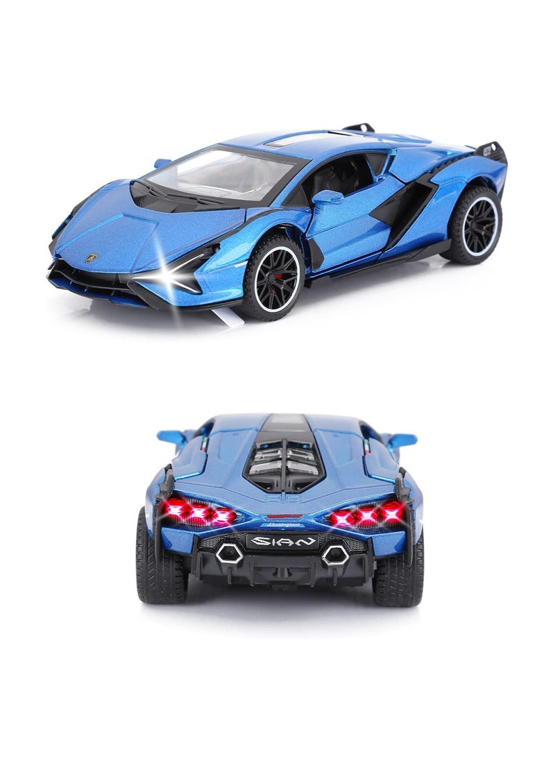 Cars Lambo Sian FKP3 Metal Model Car with Light and Sound Pull Back Toy Car for Boys Age 3 + Year Old (Blue)