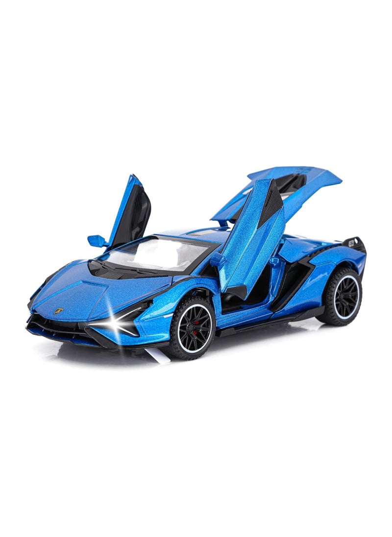 Cars Lambo Sian FKP3 Metal Model Car with Light and Sound Pull Back Toy Car for Boys Age 3 + Year Old (Blue)