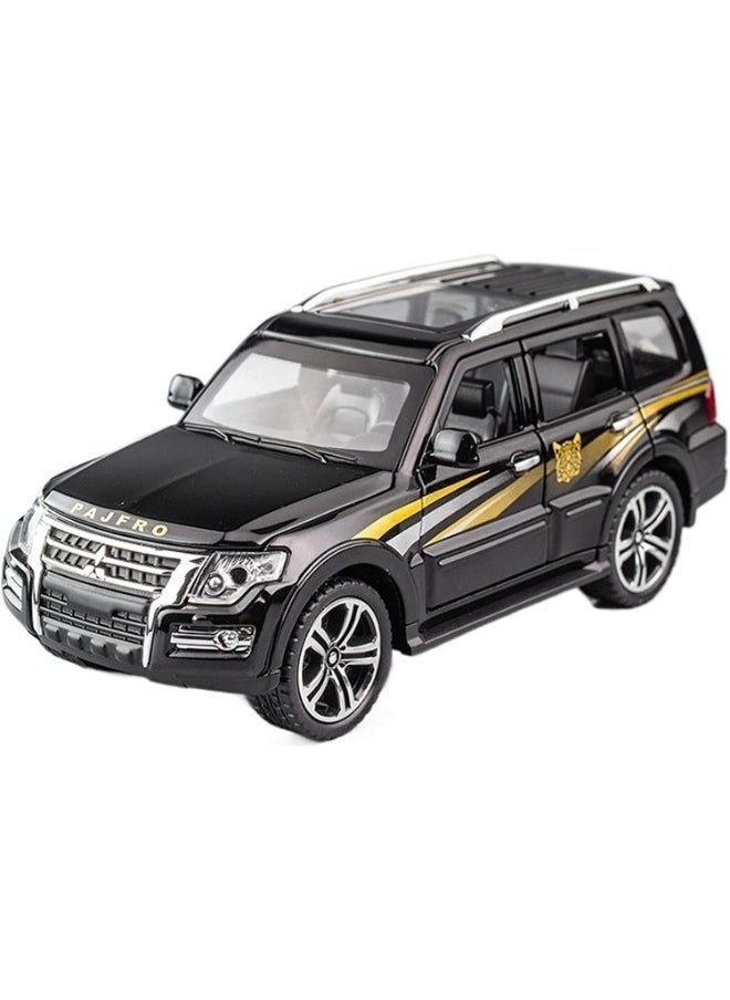 Diecast 1:32 Mitsubishi Pajero SUV Model Car – Alloy Off-Road Vehicle Toy with Sound & Light, Pull Back Action, Black Diecast Toy for Kids & Collectors