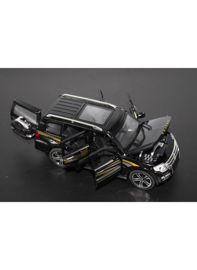 Diecast 1:32 Mitsubishi Pajero SUV Model Car – Alloy Off-Road Vehicle Toy with Sound & Light, Pull Back Action, Black Diecast Toy for Kids & Collectors