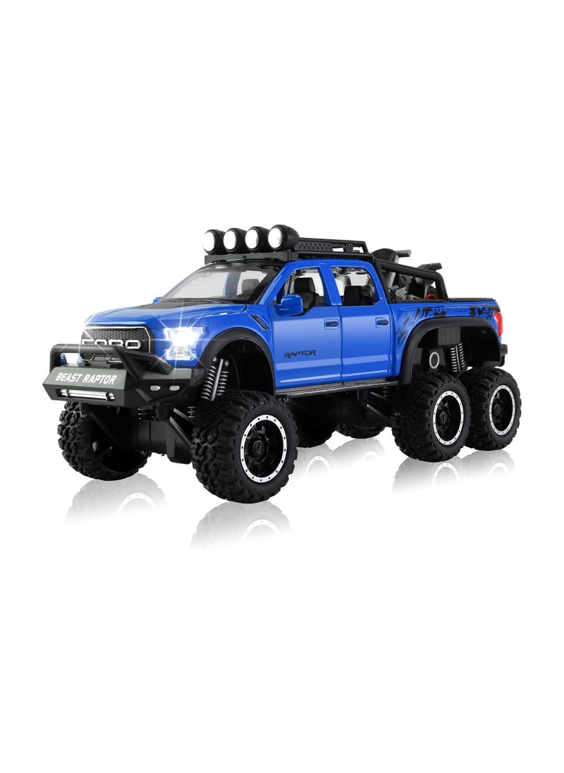 Toy Pickup F150 six-Wheel (Length 8.6 inch) Metal die-cast Model car Sound and Light with Motorcycle Toy car 3 4 5 6 7 8 9 10 11 12 Year Old boy Toy (Blue)