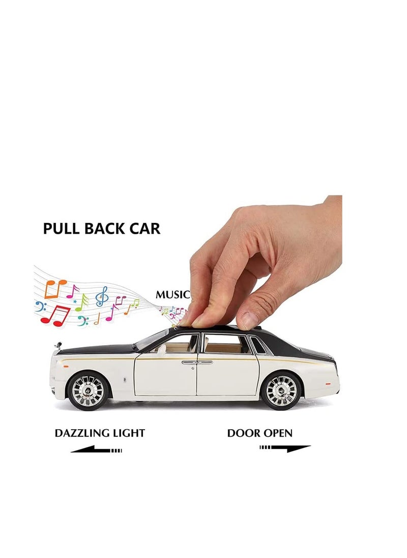 Toy Car Rolls-Royce Phantom Metal Die Casting Model Car for 3 4 5 6 7 Year Old Kids Toy with Sound and Light, Classic Car Door Design for Kids Boy Girl Gift (White and Black)