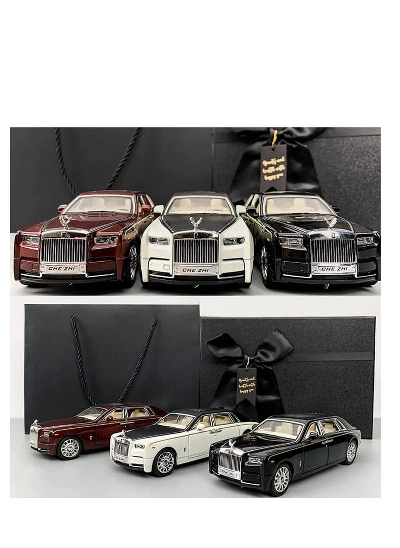 Toy Car Rolls-Royce Phantom Metal Die Casting Model Car for 3 4 5 6 7 Year Old Kids Toy with Sound and Light, Classic Car Door Design for Kids Boy Girl Gift (White and Black)